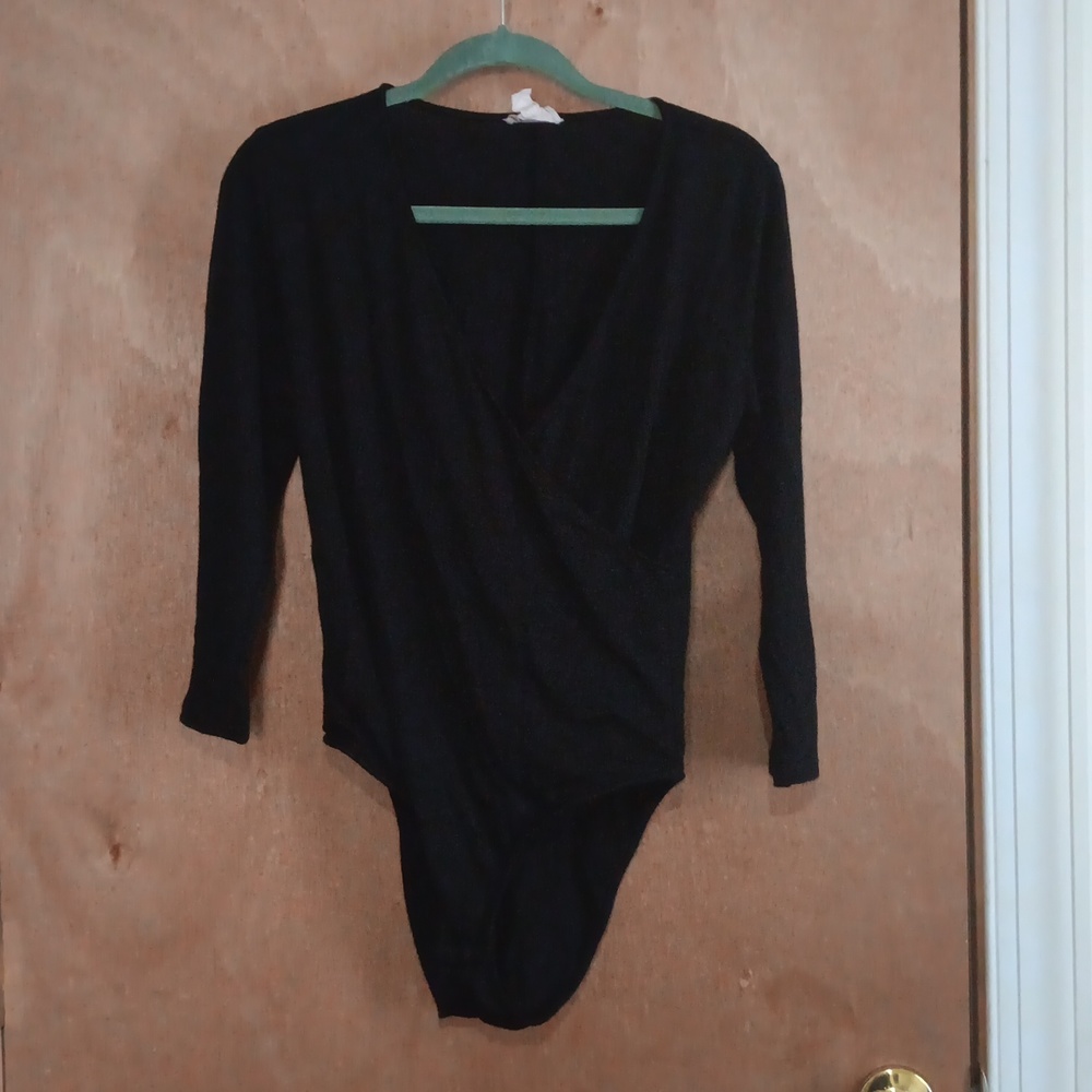 Loft Black Wrapped Bodysuit in Size Medium